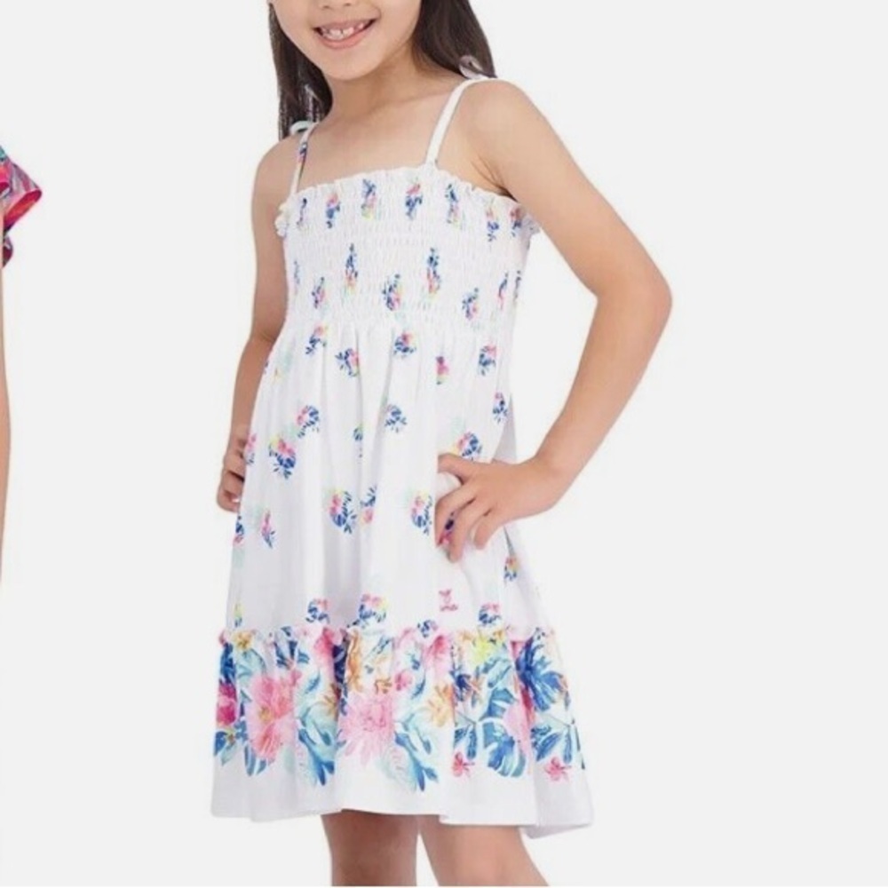 Tommy Bahama White Floral Smocked Tiered Dress Straps with Bows 2T